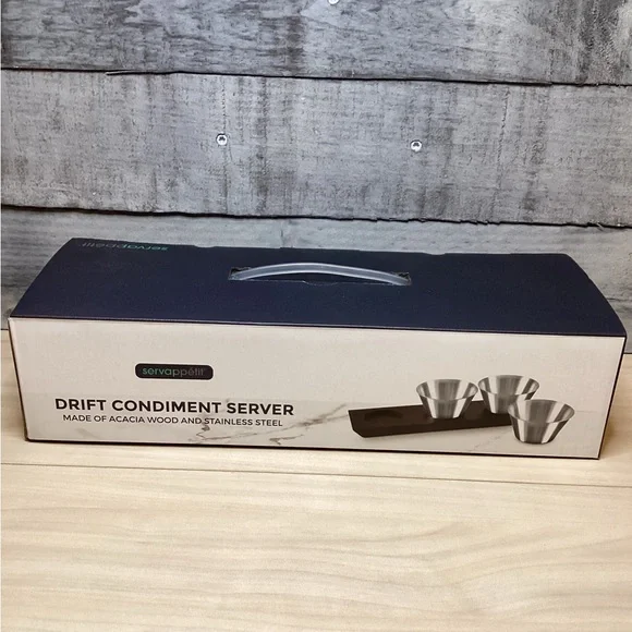 Servappetit Drift Condiment Server :11.8" x 4.3"-Stainless Steel and Acacia Wood - Picture 6 of 8